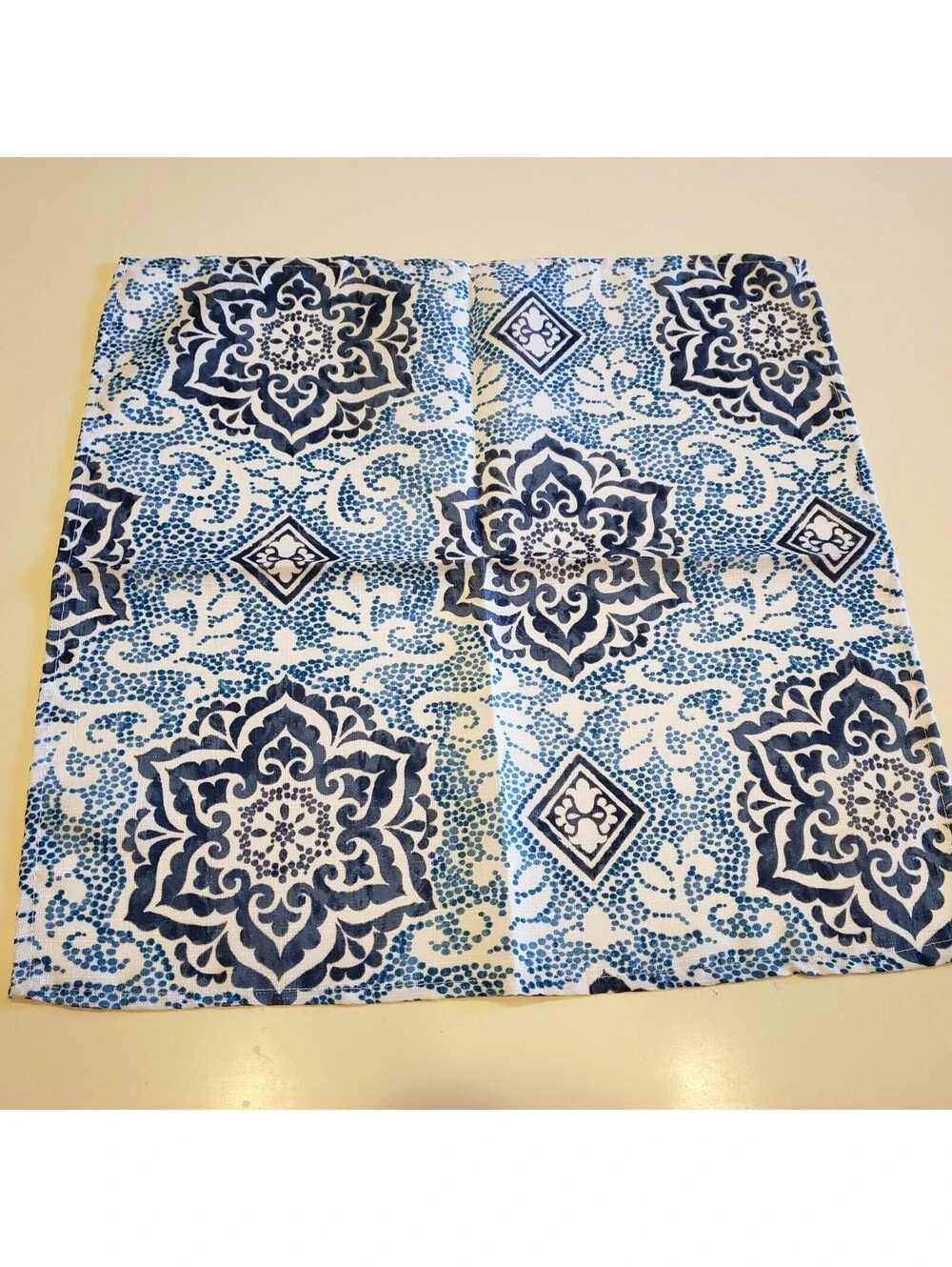 Waverly Napkins Blue White Batik Style Boho Polyester 18x18 Mandala QTY 8